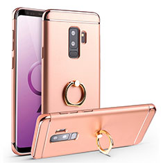 Funda Bumper Lujo Marco de Metal y Plastico Carcasa con Anillo de dedo Soporte A01 para Samsung Galaxy S9 Plus Oro Rosa