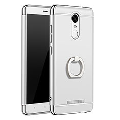 Funda Bumper Lujo Marco de Metal y Plastico Carcasa con Anillo de dedo Soporte A01 para Xiaomi Redmi Note 3 MediaTek Plata