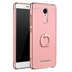 Funda Bumper Lujo Marco de Metal y Plastico Carcasa con Anillo de dedo Soporte A01 para Xiaomi Redmi Note 3 Pro Oro Rosa