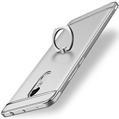 Funda Bumper Lujo Marco de Metal y Plastico Carcasa con Anillo de dedo Soporte A01 para Xiaomi Redmi Note 4 Plata