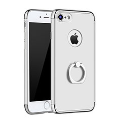 Funda Bumper Lujo Marco de Metal y Plastico Carcasa con Anillo de dedo Soporte A02 para Apple iPhone 7 Plata