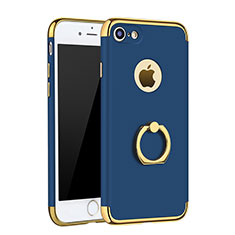 Funda Bumper Lujo Marco de Metal y Plastico Carcasa con Anillo de dedo Soporte A02 para Apple iPhone 8 Azul