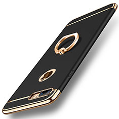 Funda Bumper Lujo Marco de Metal y Plastico Carcasa con Anillo de dedo Soporte A05 para Apple iPhone 7 Plus Negro