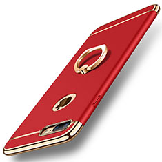 Funda Bumper Lujo Marco de Metal y Plastico Carcasa con Anillo de dedo Soporte A05 para Apple iPhone 7 Plus Rojo