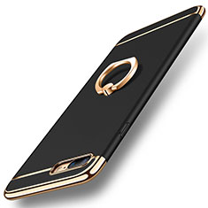 Funda Bumper Lujo Marco de Metal y Plastico Carcasa con Anillo de dedo Soporte A06 para Apple iPhone 7 Plus Negro