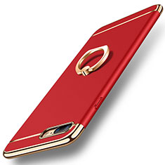 Funda Bumper Lujo Marco de Metal y Plastico Carcasa con Anillo de dedo Soporte A06 para Apple iPhone 7 Plus Rojo