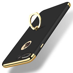Funda Bumper Lujo Marco de Metal y Plastico Carcasa con Anillo de dedo Soporte A07 para Apple iPhone 7 Plus Negro