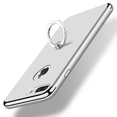 Funda Bumper Lujo Marco de Metal y Plastico Carcasa con Anillo de dedo Soporte A07 para Apple iPhone 7 Plus Plata