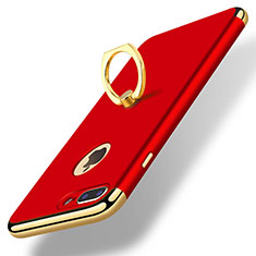 Funda Bumper Lujo Marco de Metal y Plastico Carcasa con Anillo de dedo Soporte A07 para Apple iPhone 7 Plus Rojo