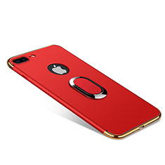 Funda Bumper Lujo Marco de Metal y Plastico Carcasa con Anillo de dedo Soporte A08 para Apple iPhone 7 Plus Rojo