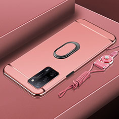 Funda Bumper Lujo Marco de Metal y Plastico Carcasa con Anillo de dedo Soporte P01 para Oppo A53s 5G Oro Rosa