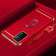 Funda Bumper Lujo Marco de Metal y Plastico Carcasa con Anillo de dedo Soporte P01 para Oppo A54 5G Rojo