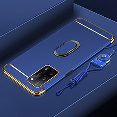 Funda Bumper Lujo Marco de Metal y Plastico Carcasa con Anillo de dedo Soporte P01 para Oppo A55 5G Azul