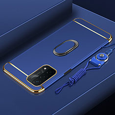 Funda Bumper Lujo Marco de Metal y Plastico Carcasa con Anillo de dedo Soporte P01 para Oppo A74 5G Azul