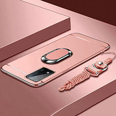 Funda Bumper Lujo Marco de Metal y Plastico Carcasa con Anillo de dedo Soporte P01 para Oppo A93s 5G Oro Rosa