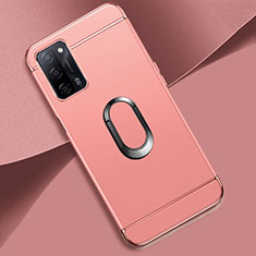 Funda Bumper Lujo Marco de Metal y Plastico Carcasa con Anillo de dedo Soporte P02 para Oppo A53s 5G Oro Rosa