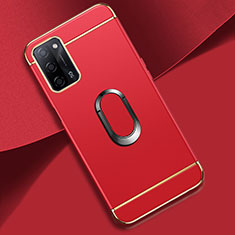 Funda Bumper Lujo Marco de Metal y Plastico Carcasa con Anillo de dedo Soporte P02 para Oppo A53s 5G Rojo