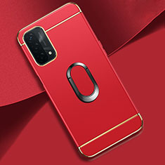 Funda Bumper Lujo Marco de Metal y Plastico Carcasa con Anillo de dedo Soporte P02 para Oppo A74 5G Rojo