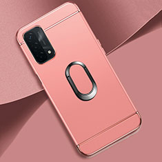 Funda Bumper Lujo Marco de Metal y Plastico Carcasa con Anillo de dedo Soporte P02 para Oppo A93 5G Oro Rosa