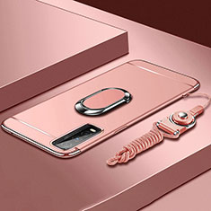 Funda Bumper Lujo Marco de Metal y Plastico Carcasa con Anillo de dedo Soporte para Vivo Y70S 5G Oro Rosa