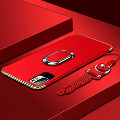 Funda Bumper Lujo Marco de Metal y Plastico Carcasa con Anillo de dedo Soporte para Xiaomi POCO M3 Pro 5G Rojo