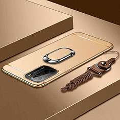 Funda Bumper Lujo Marco de Metal y Plastico Carcasa con Anillo de dedo Soporte para Xiaomi Redmi K40 5G Oro