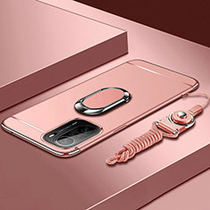 Funda Bumper Lujo Marco de Metal y Plastico Carcasa con Anillo de dedo Soporte para Xiaomi Redmi K40 5G Oro Rosa