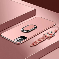 Funda Bumper Lujo Marco de Metal y Plastico Carcasa con Anillo de dedo Soporte para Xiaomi Redmi Note 10 5G Oro Rosa