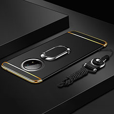 Funda Bumper Lujo Marco de Metal y Plastico Carcasa con Anillo de dedo Soporte para Xiaomi Redmi Note 9 5G Negro