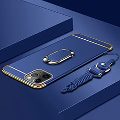 Funda Bumper Lujo Marco de Metal y Plastico Carcasa con Anillo de dedo Soporte T01 para Apple iPhone 11 Pro Azul