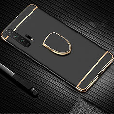 Funda Bumper Lujo Marco de Metal y Plastico Carcasa con Anillo de dedo Soporte T01 para Huawei Honor 20 Pro Negro