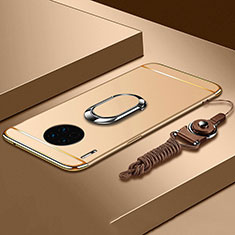 Funda Bumper Lujo Marco de Metal y Plastico Carcasa con Anillo de dedo Soporte T01 para Huawei Mate 30 Oro