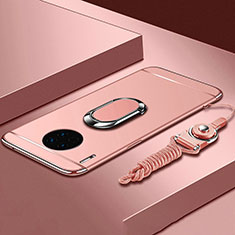 Funda Bumper Lujo Marco de Metal y Plastico Carcasa con Anillo de dedo Soporte T01 para Huawei Mate 30 Oro Rosa