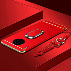 Funda Bumper Lujo Marco de Metal y Plastico Carcasa con Anillo de dedo Soporte T01 para Huawei Mate 30 Rojo