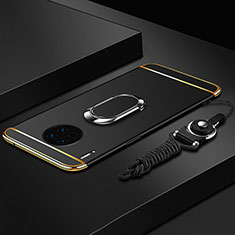 Funda Bumper Lujo Marco de Metal y Plastico Carcasa con Anillo de dedo Soporte T01 para Huawei Mate 30E Pro 5G Negro