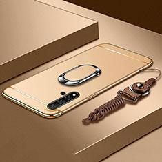 Funda Bumper Lujo Marco de Metal y Plastico Carcasa con Anillo de dedo Soporte T01 para Huawei Nova 5 Oro