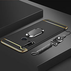 Funda Bumper Lujo Marco de Metal y Plastico Carcasa con Anillo de dedo Soporte T01 para Huawei Nova 5i Negro