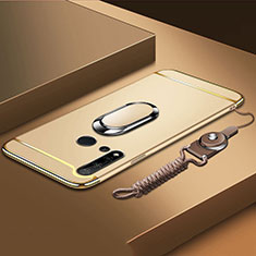 Funda Bumper Lujo Marco de Metal y Plastico Carcasa con Anillo de dedo Soporte T01 para Huawei Nova 5i Oro