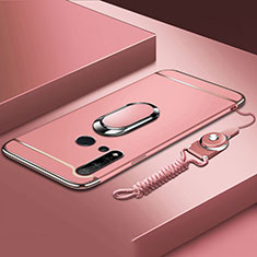 Funda Bumper Lujo Marco de Metal y Plastico Carcasa con Anillo de dedo Soporte T01 para Huawei Nova 5i Oro Rosa