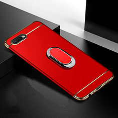 Funda Bumper Lujo Marco de Metal y Plastico Carcasa con Anillo de dedo Soporte T01 para Oppo R17 Neo Rojo