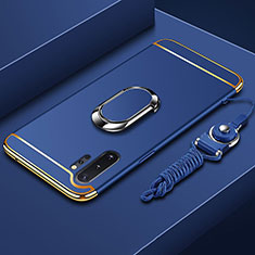 Funda Bumper Lujo Marco de Metal y Plastico Carcasa con Anillo de dedo Soporte T01 para Samsung Galaxy Note 10 Plus Azul