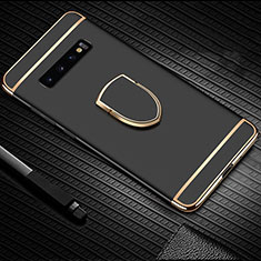 Funda Bumper Lujo Marco de Metal y Plastico Carcasa con Anillo de dedo Soporte T01 para Samsung Galaxy S10 Plus Negro