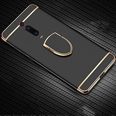 Funda Bumper Lujo Marco de Metal y Plastico Carcasa con Anillo de dedo Soporte T01 para Xiaomi Mi 9T Negro