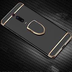 Funda Bumper Lujo Marco de Metal y Plastico Carcasa con Anillo de dedo Soporte T01 para Xiaomi Redmi K20 Pro Negro