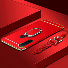 Funda Bumper Lujo Marco de Metal y Plastico Carcasa con Anillo de dedo Soporte T01 para Xiaomi Redmi Note 8T Rojo