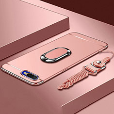 Funda Bumper Lujo Marco de Metal y Plastico Carcasa con Anillo de dedo Soporte T02 para Oppo R15X Oro Rosa