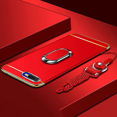 Funda Bumper Lujo Marco de Metal y Plastico Carcasa con Anillo de dedo Soporte T02 para Oppo R15X Rojo