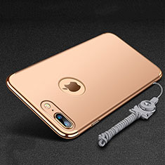 Funda Bumper Lujo Marco de Metal y Plastico Carcasa con Anillo de dedo Soporte y Lanyard para Apple iPhone 7 Plus Oro