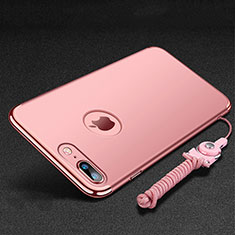 Funda Bumper Lujo Marco de Metal y Plastico Carcasa con Anillo de dedo Soporte y Lanyard para Apple iPhone 7 Plus Oro Rosa