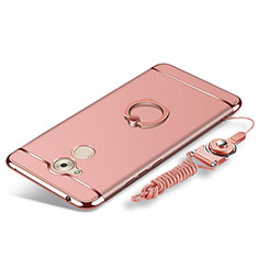 Funda Bumper Lujo Marco de Metal y Plastico Carcasa con Anillo de dedo Soporte y Lanyard para Huawei Enjoy 6S Oro Rosa